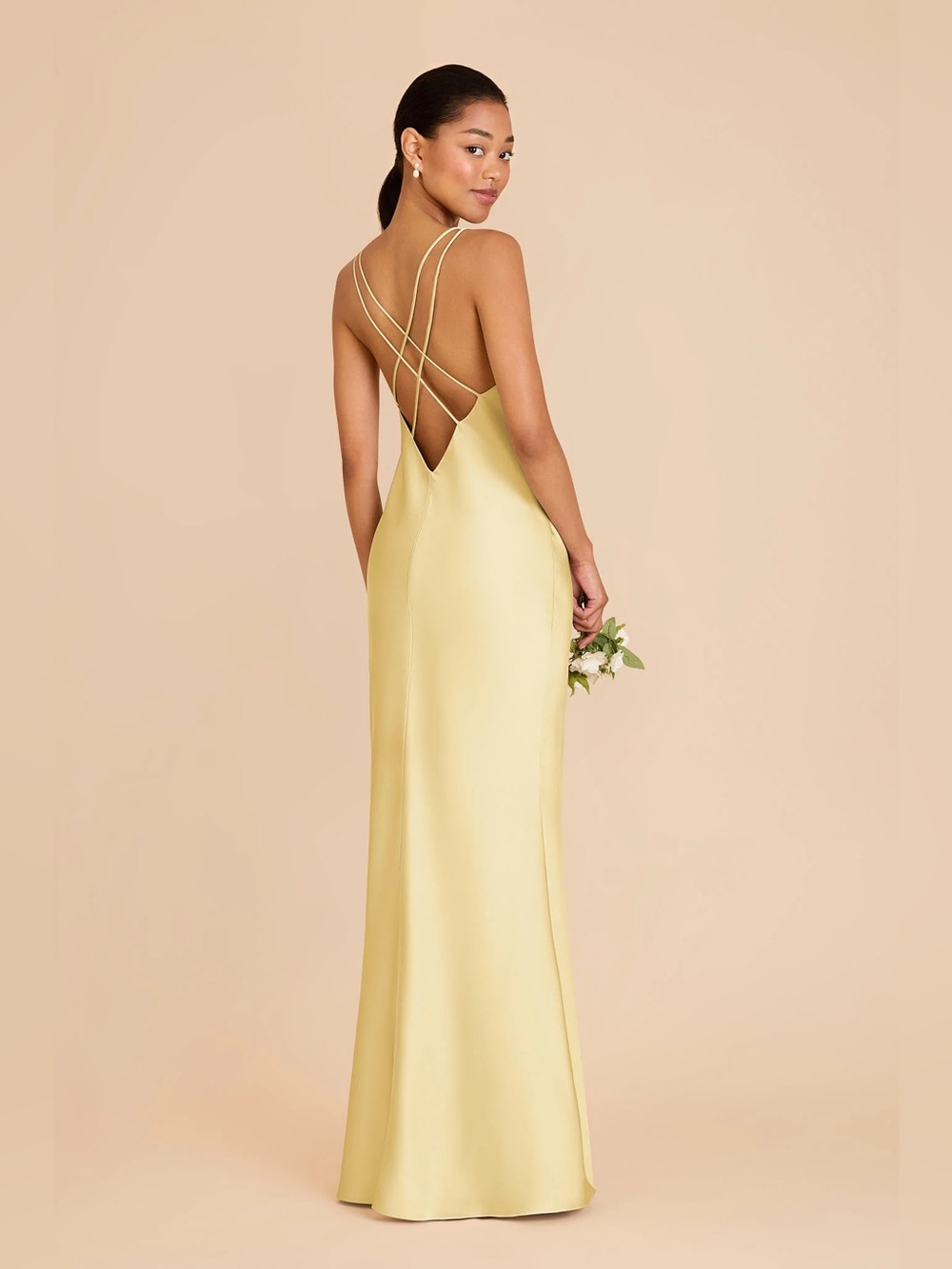 Birdy Grey Dasha Dress Butter Yellow Matte Satin strappy Back Bridesmaid XS EUC